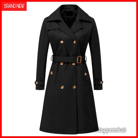 Women's Double Breasted Trench Coat with Detachable Hood Water Repellent